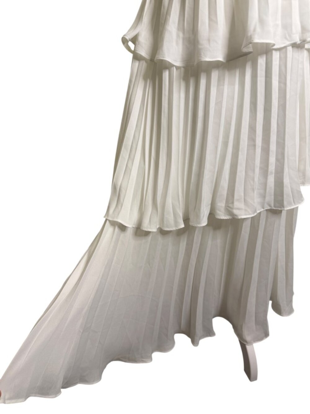 Lulus Cascading Crush Chiffon Dress Tiered Pleated Fit Flare White S - Picture 9 of 13